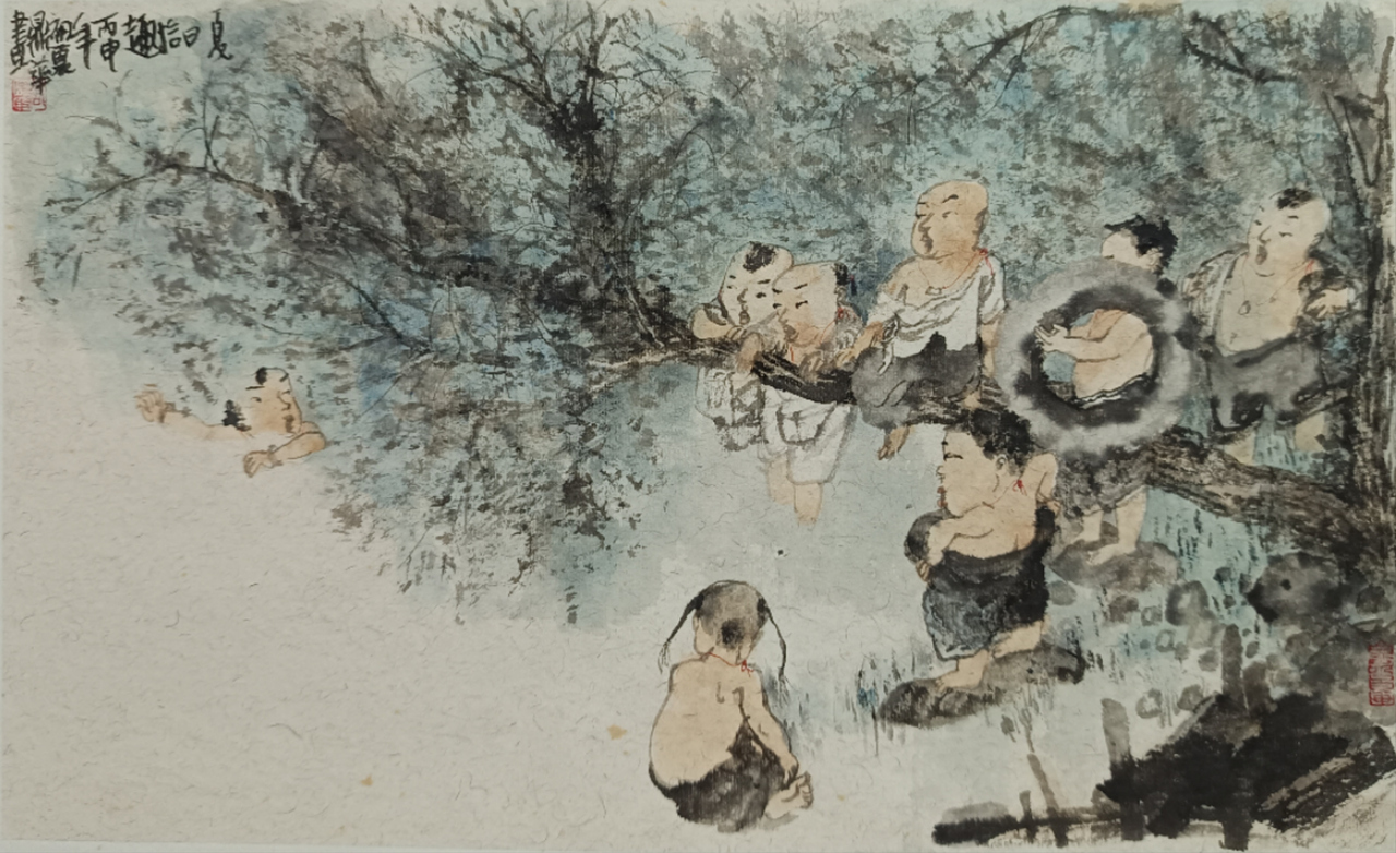 11-夏日拾趣游泳图25X43cm 中国画2016年.jpg