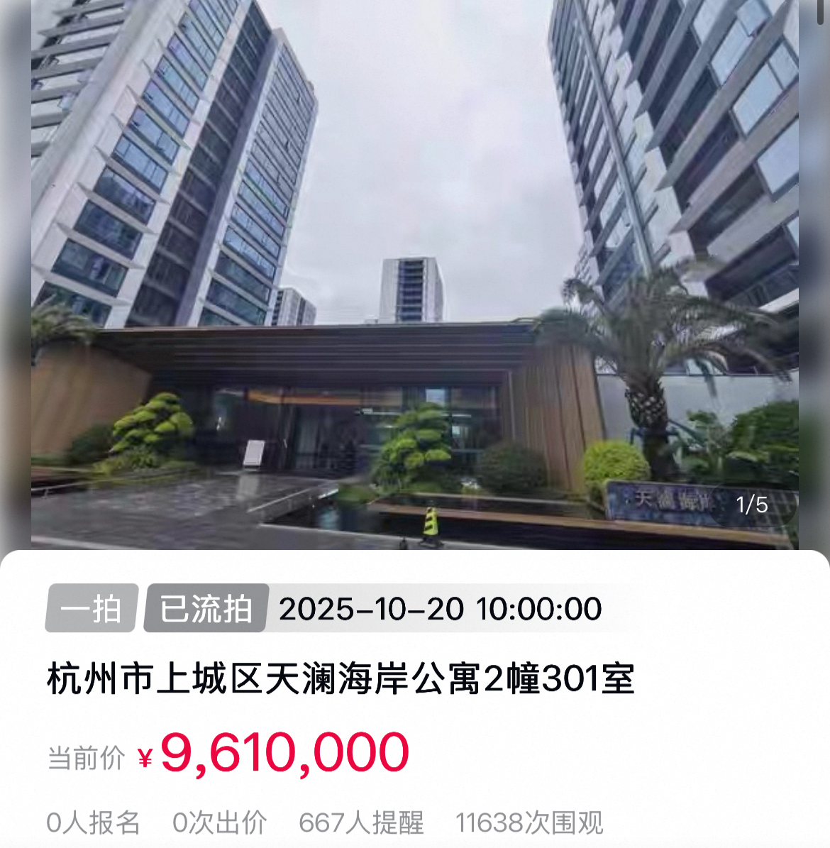 天澜海岸首套法拍房，5.33万元/㎡流拍了！新房备案单价约4.66万