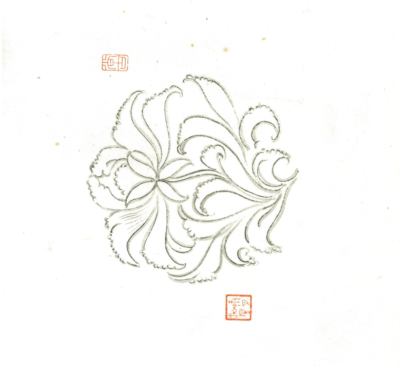 《青瓷阳刻牡丹纹碗》高丽青瓷12世纪(纹样白描图绘).jpg